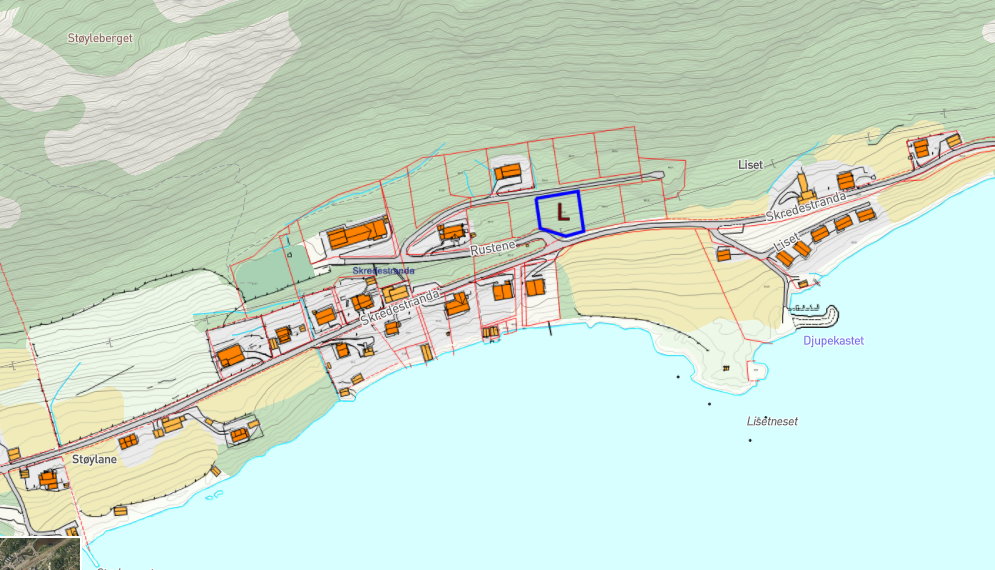 Kart over byggefelt - Skredestranda - Klikk for stort bilete