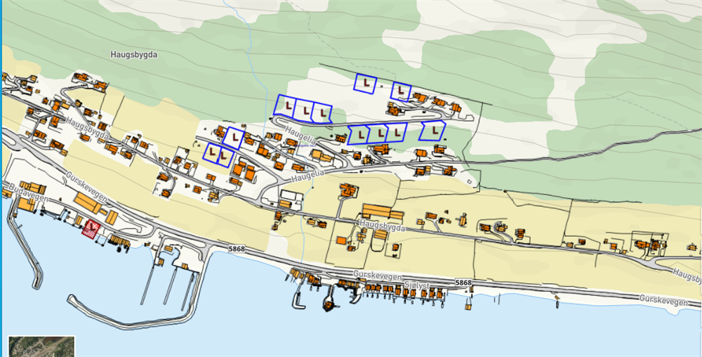 Kart over byggefelt - Haugelia - Klikk for stort bilete