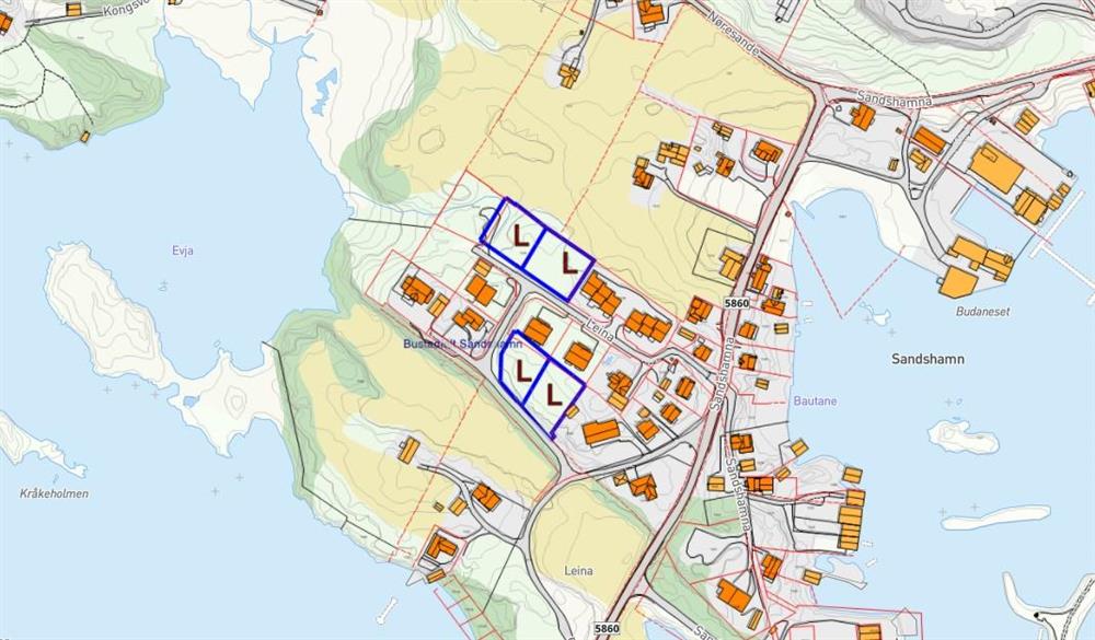 Kart over byggefelt - Sandshamn - Klikk for stort bilete