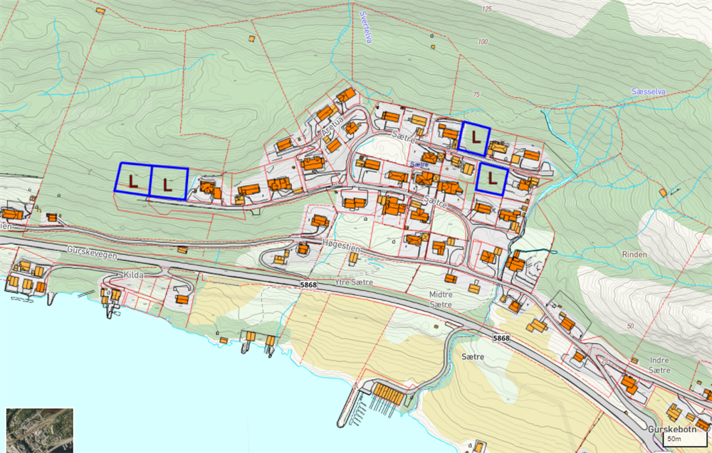 Kart over byggefelt - Sætre - Klikk for stort bilete