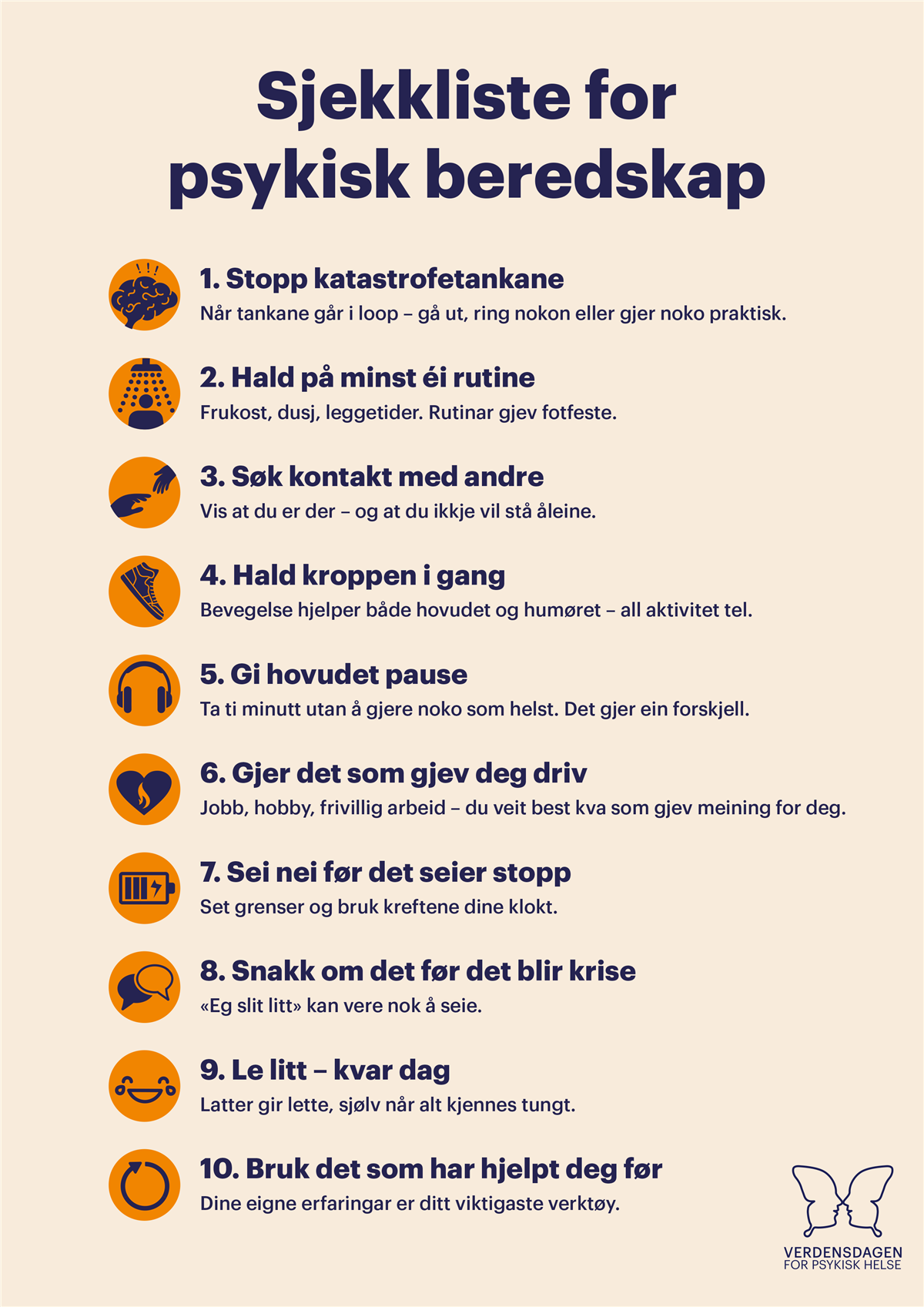 Sjekkliste for psykisk beredskap - Klikk for stort bilete